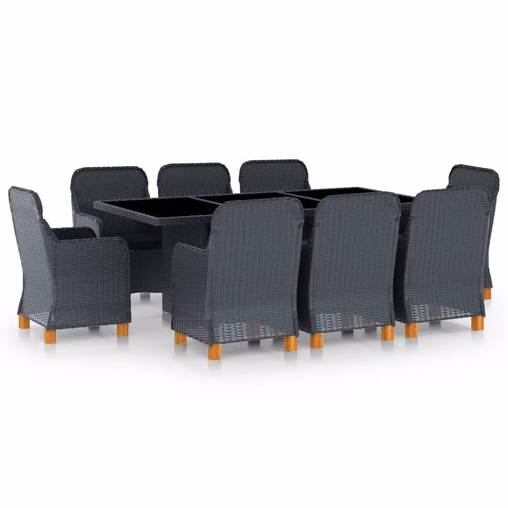 set da pranzo da giardino 9 pezzi con cuscini in poly rattan grigio scuro