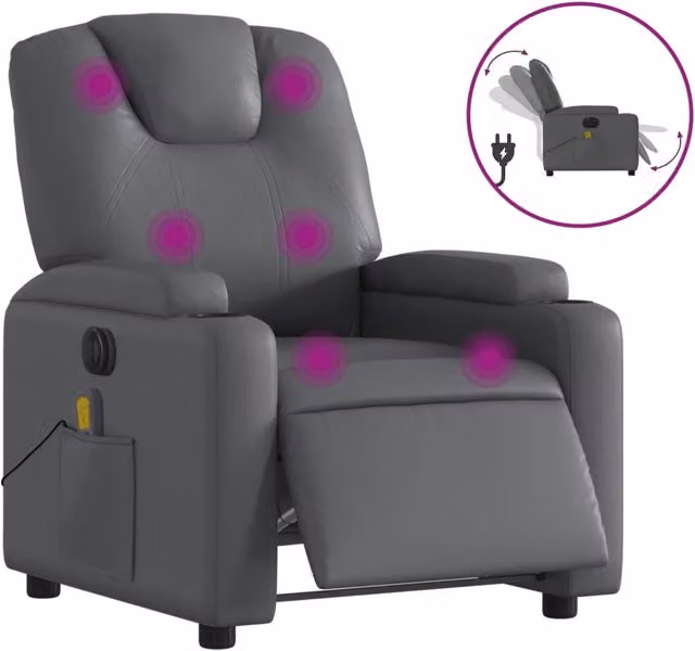 Poltrona Relax Elettrica Reclinabile in Similpelle Grigia con Braccioli e Struttura in Metallo e Legno – 1