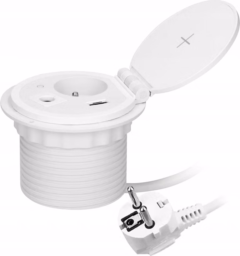 ORNO | Presa Da Mobile OR-GM-9015 - Bianca - USB + Ricarica Induttiva - Compatta E Pratica