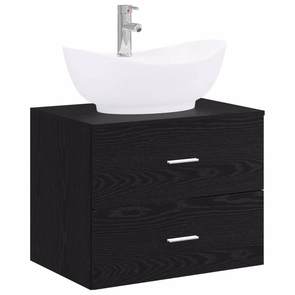 Set di mobili da bagno moderni vidaXL in MDF nero opaco, sospesi a parete con cassetti interni – 2