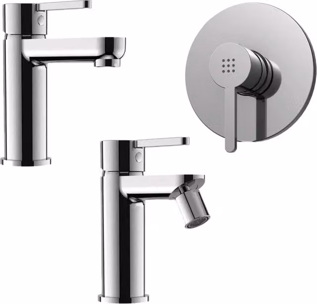Set miscelatore lavabo e bidet senza scarico ed incasso doccia in ottone cromato | Virna