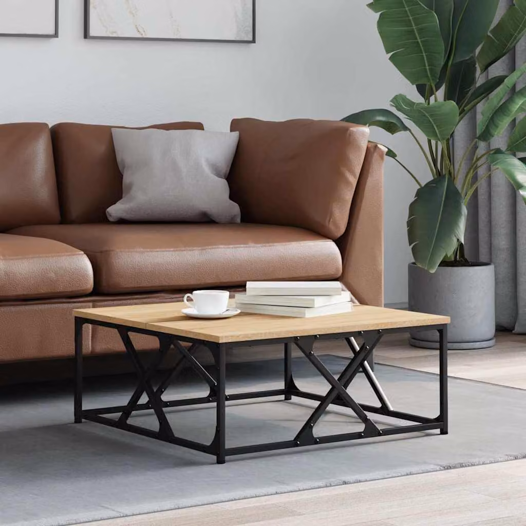 vidaXL Tavolino da Salotto Quadrato in Legno e Metallo, Colore Rovere Sonoma e Marrone, L 70 x P 70 x H 30 cm