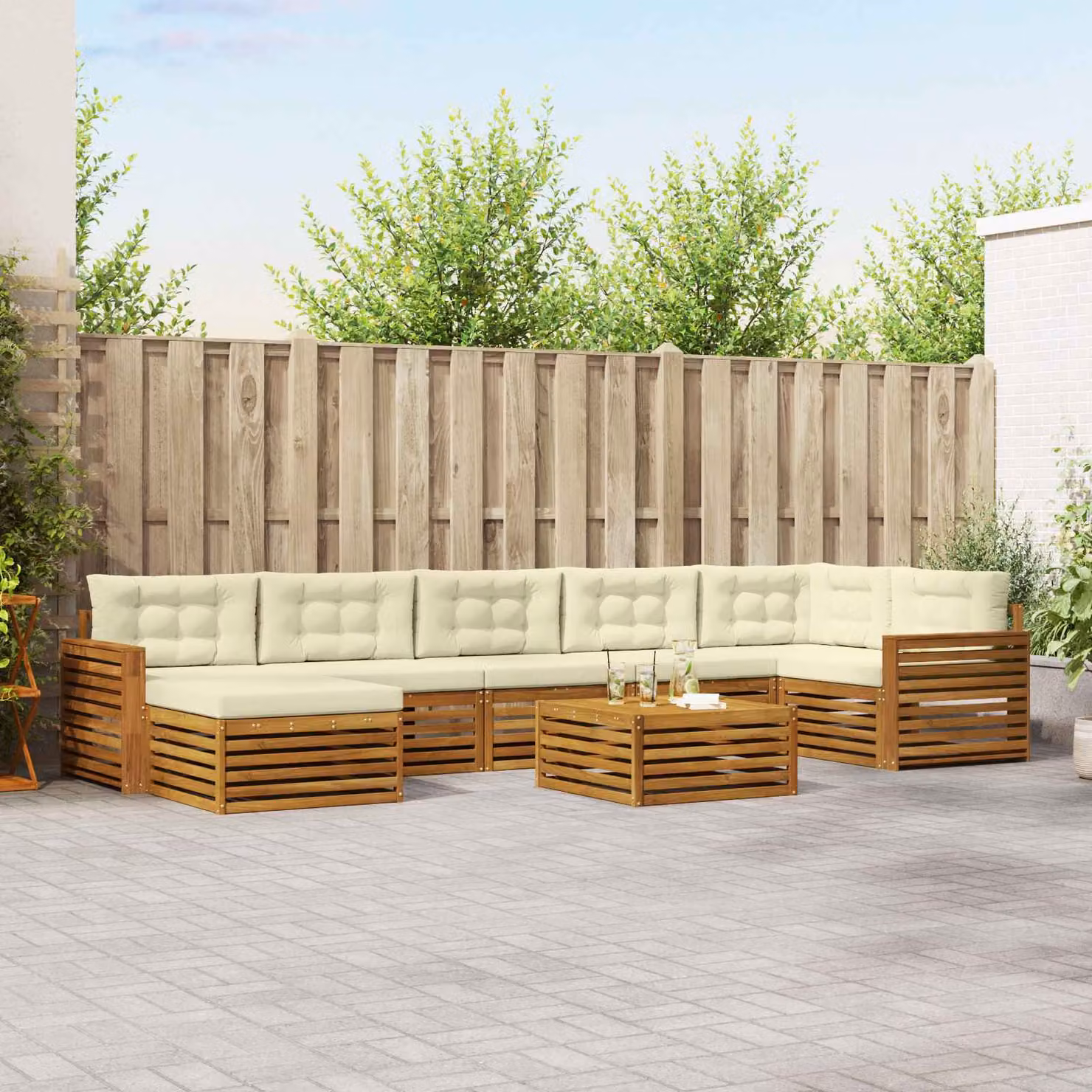 vidaXL Set di divani da esterno 8 pz in legno di acacia con cuscini, colore beige e marrone
