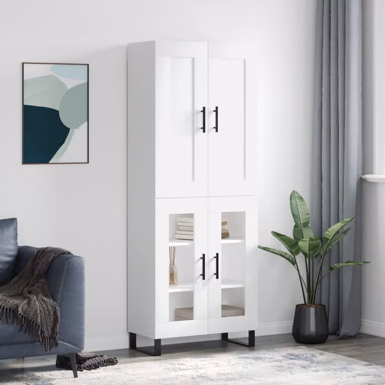 vidaXL Credenza Moderna Bianca con Ante in Vetro e Ripiani Interni L/P/H: 69,5 x 34 x 180 cm