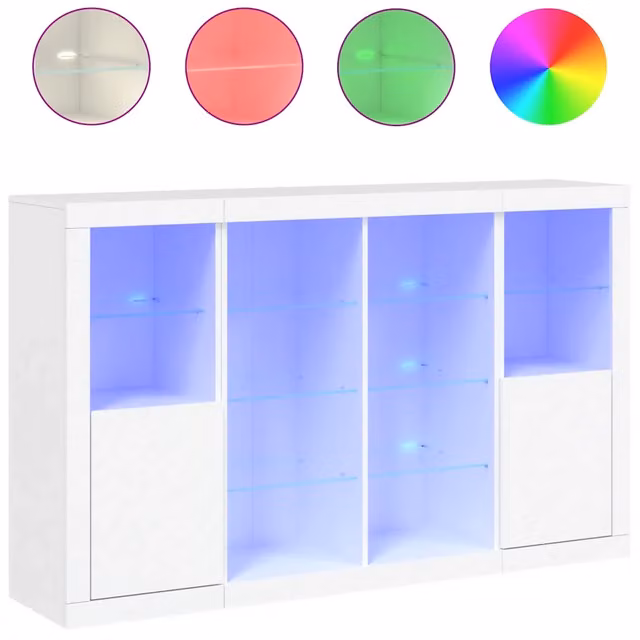 Credenze con Luci LED 3 pz | Madia | Buffet da pranzo | Armadio da pranzo Bianche in Legno Multistrato