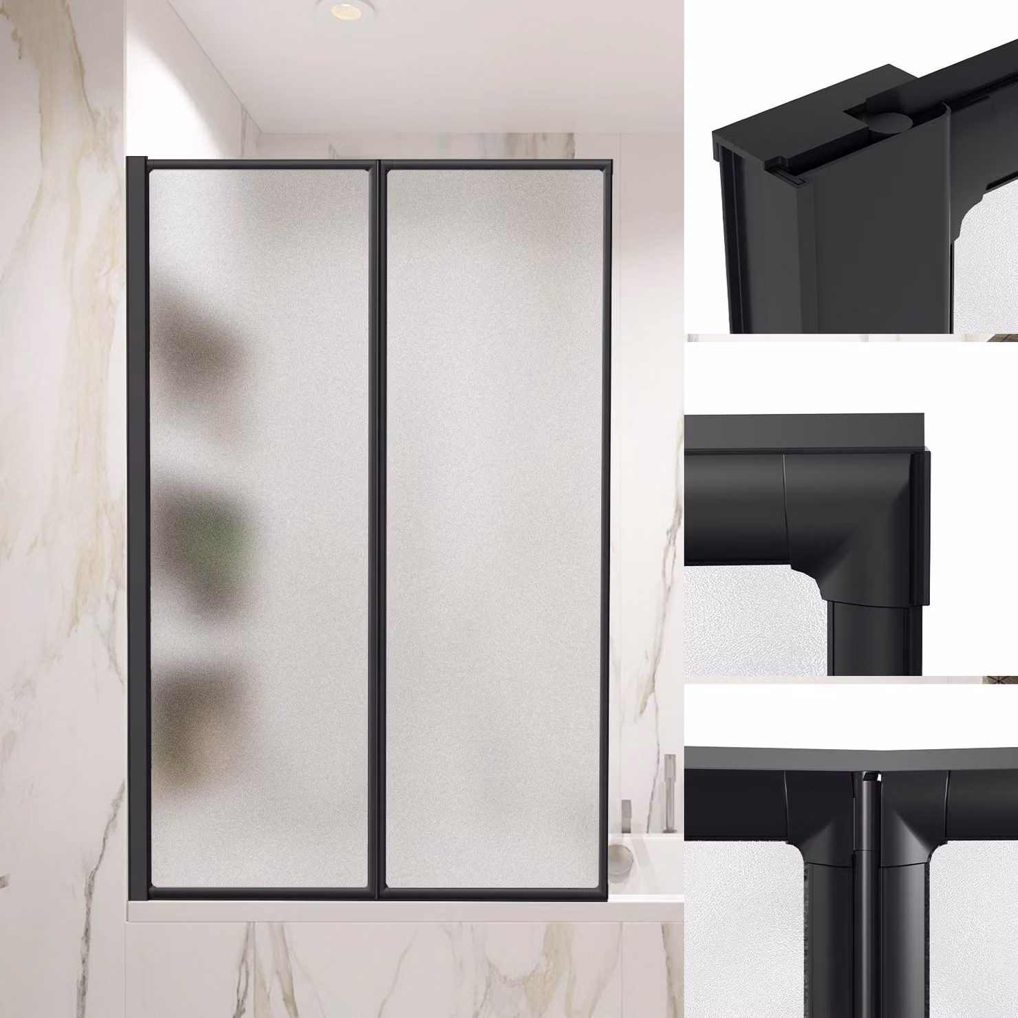 Jayseuw 100x140 cm Parete pieghevole per vasca da bagno con pannello doccia, separé doccia, altezza 140 cm, parete pieghevole per doccia, nero