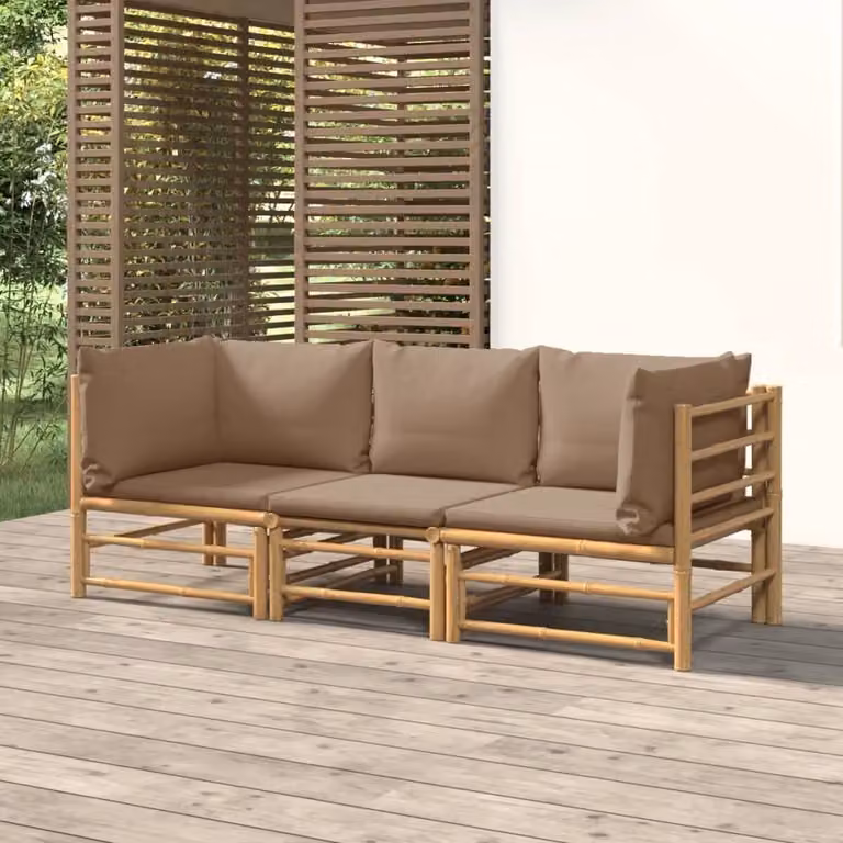 Maison Exclusive - Set da giardino a 3 pezzi con cuscini color taupe in bambù