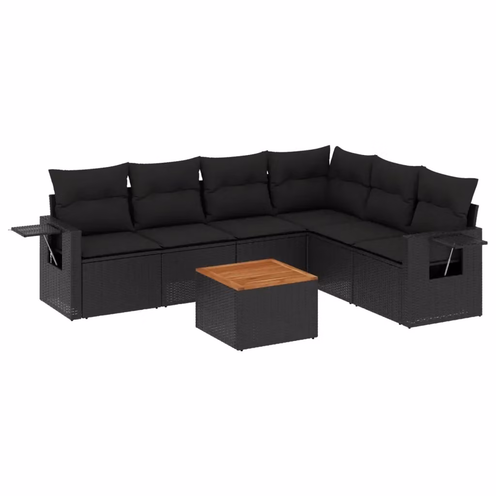 vidaXL Set Divani da Giardino a L con Cuscini 7pz in Polyrattan Nero – 2
