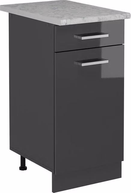 Mobiletto base per cucina Vicco R-Line Antracite lucido con piano effetto marmo L: 40 cm, H: 81,6 cm, P: 60 cm