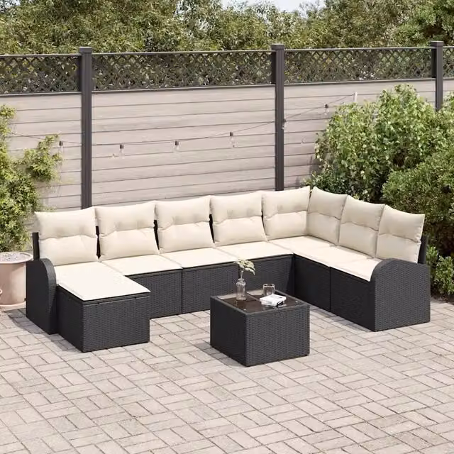 Set di divani 9 pz Nero e Bianco polyrattan 3354836