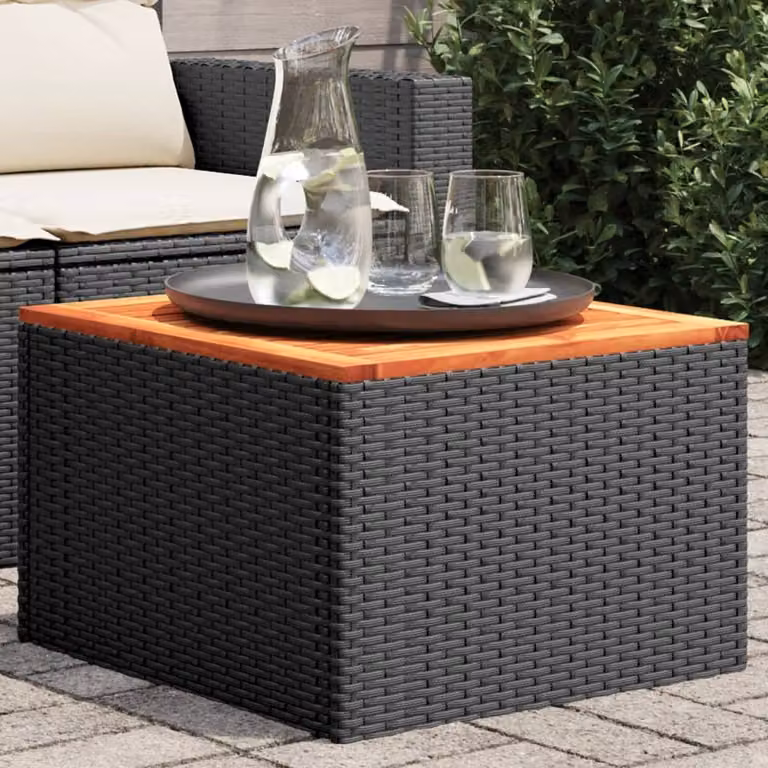Maison Exclusive - Tavolo da giardino nero, 55 x 55 x 37 cm, in rattan sintetico e legno di acacia