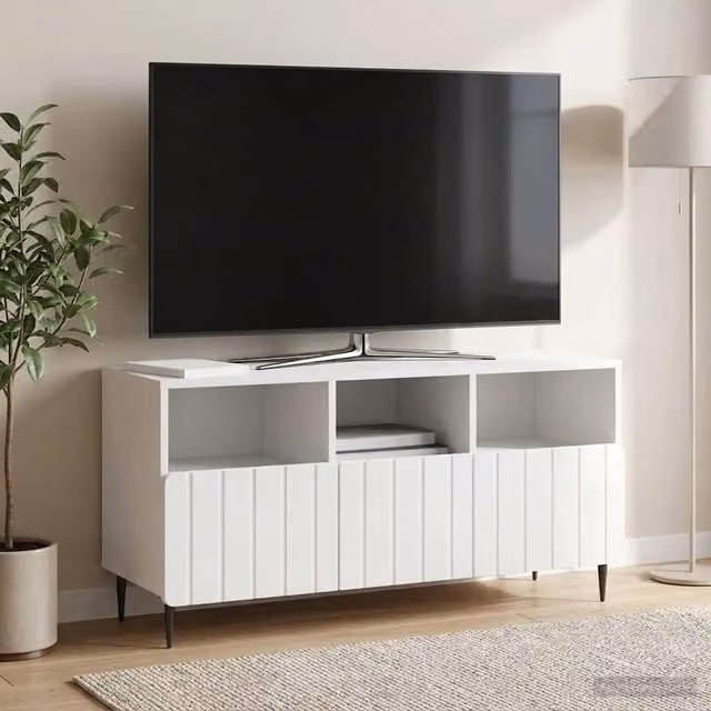 Mobile TV moderno vidaXL bianco lucido in legno e metallo L: 102 cm, P: 34,5 cm, H: 50 cm