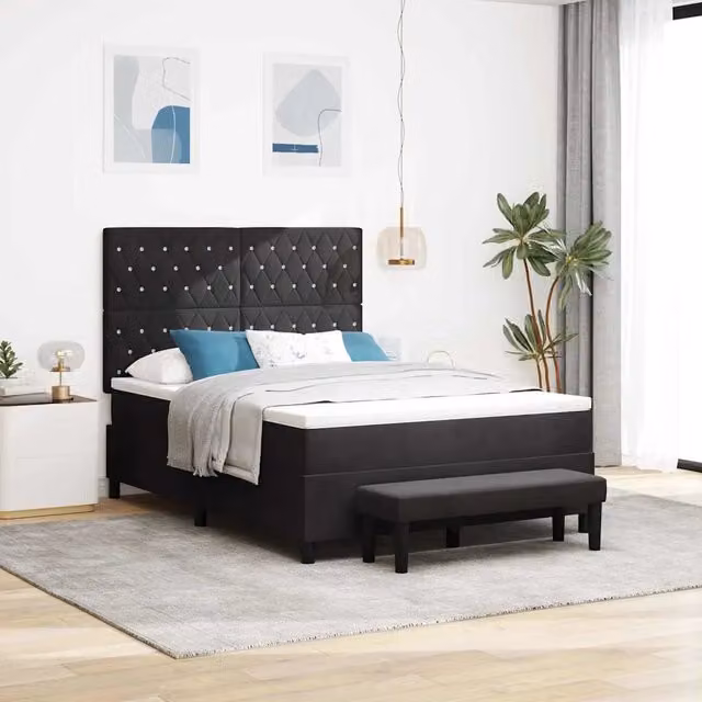 Letto moderno con testiera in velluto nero vidaXL L/P: 160 x 200 cm – 1