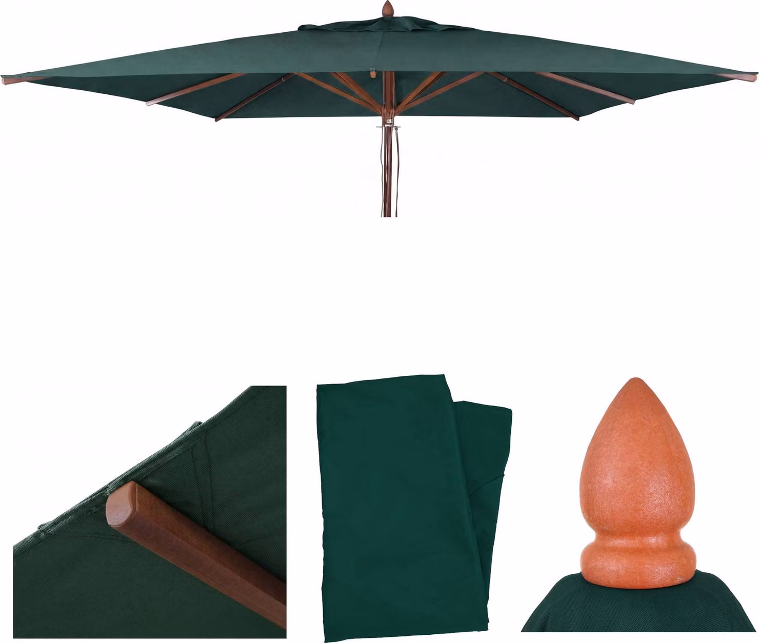 Copertura di ricambio per ombrellone da esterno in legno, modello HWC-C57b, copertura per ombrellone, quadrata, 4x4 metri, in poliestere, colore verde scuro