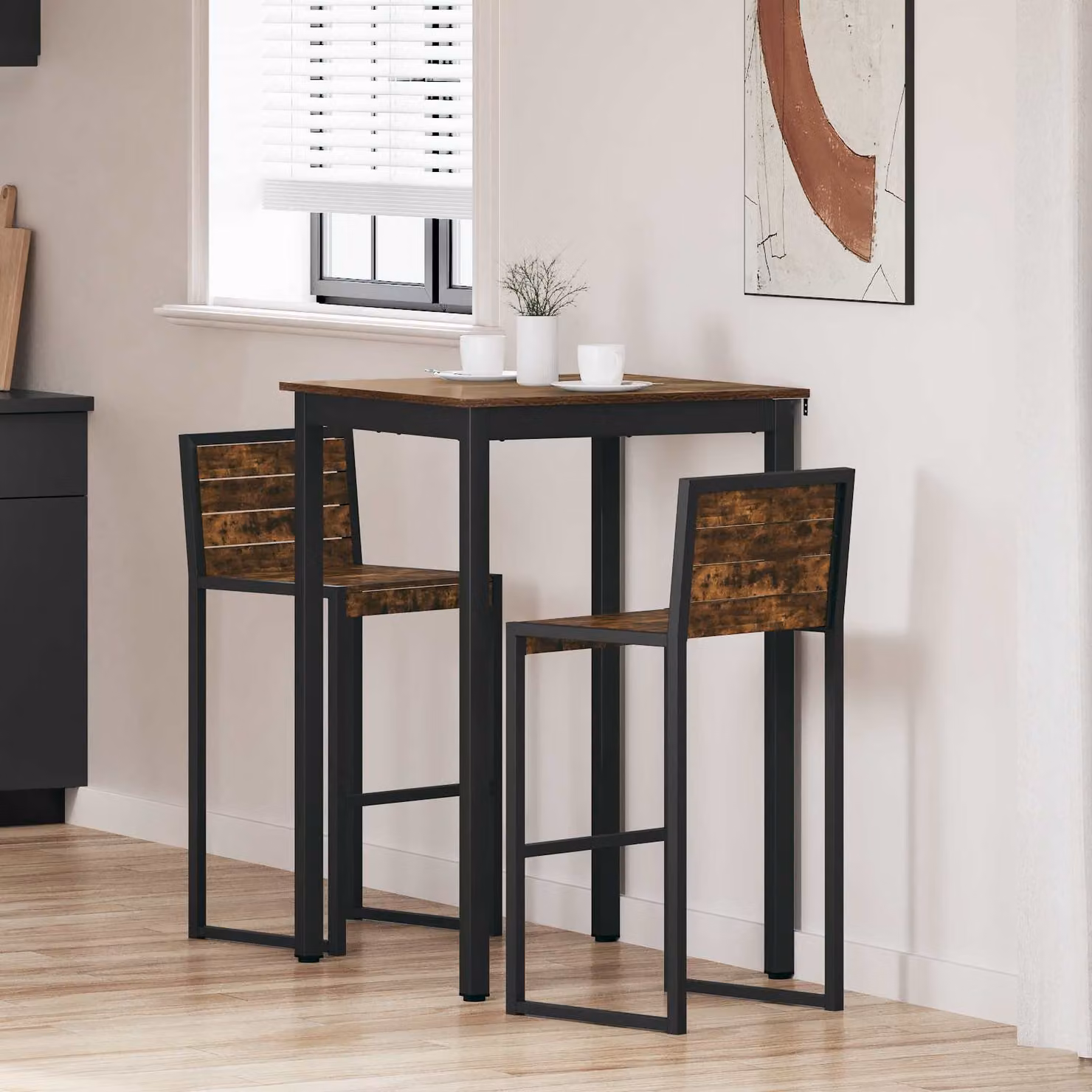 vidaXL Tavolo Bar Quadrato Moderno in Legno Ingegnerizzato e Metallo, L/P/H: 70 x 70 x 105 cm