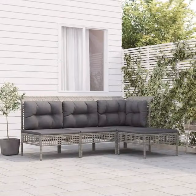Set Divani da Giardino 4 pz con Cuscini in Polyrattan Grigio 3187497