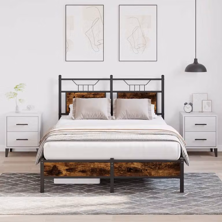 vidaXL Giroletto senza Materasso in Rovere Fumo e Truciolato, L/P/H: 120 x 200 x 126 cm