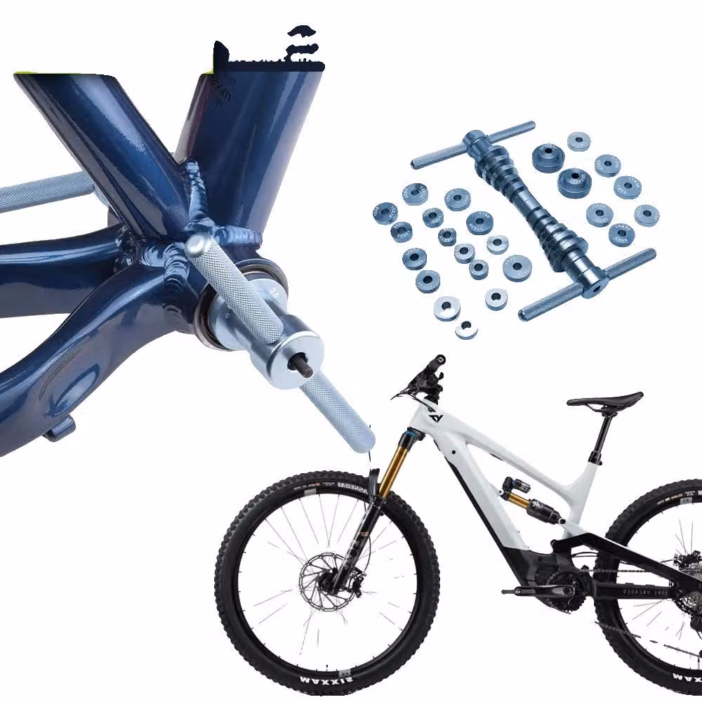 Kit di attrezzi per la sostituzione dei cuscinetti delle biciclette, composto da 25 pezzi, realizzato in lega di alluminio, con strumenti multifunzionali, compatibile con diversi tipi di cuscinetti, colore blu chiaro