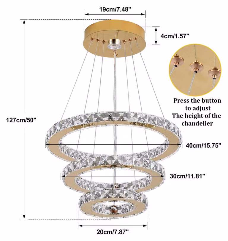 Lampadario in cristallo - Plafoniera a LED - Cristallo - Dorato - 40 x 30 x 20 cm - Con telecomando - Non dimmerabile