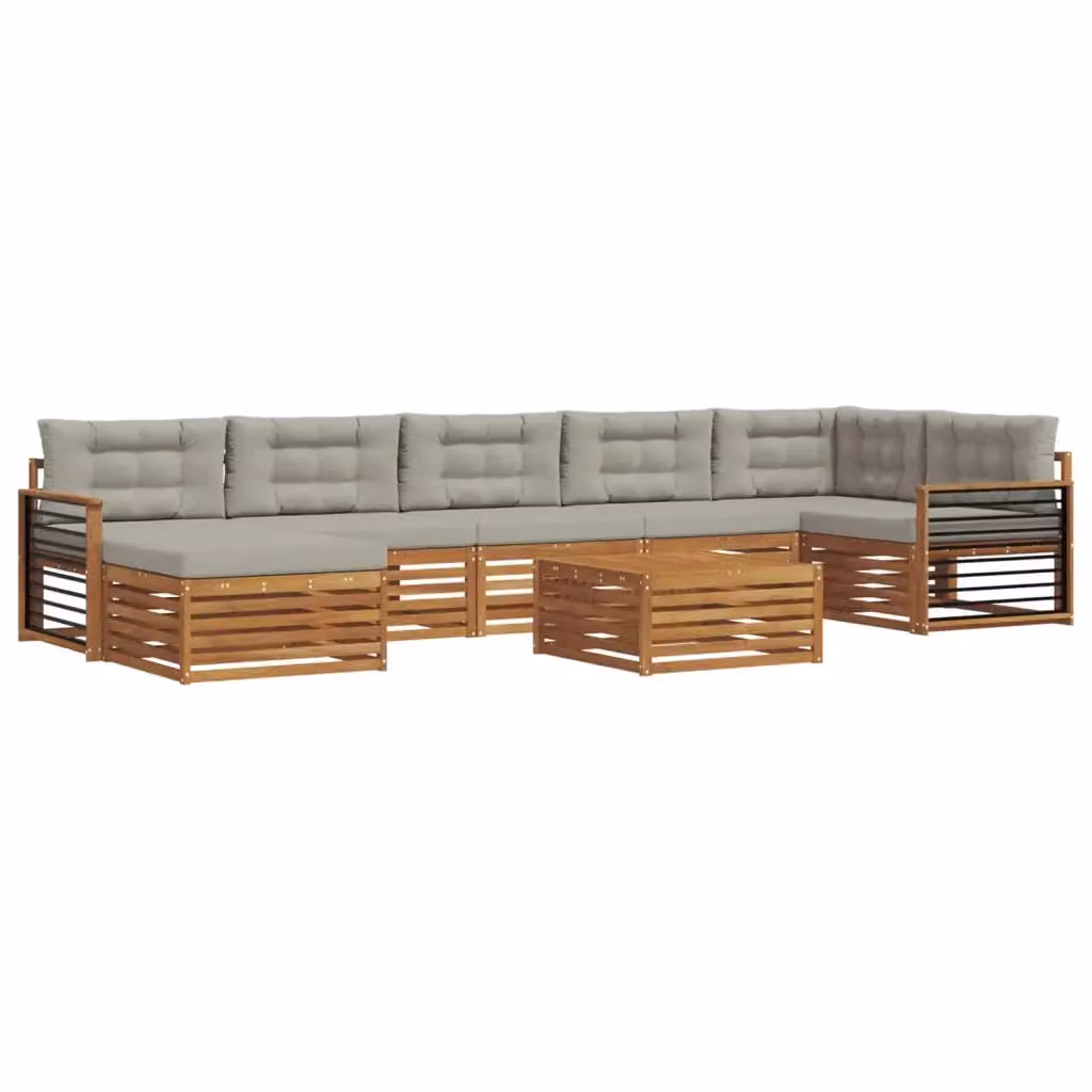 Set di divani da esterno a L vidaXL in legno di acacia con tavolino e pouf, colore grigio, 8 pezzi – 2