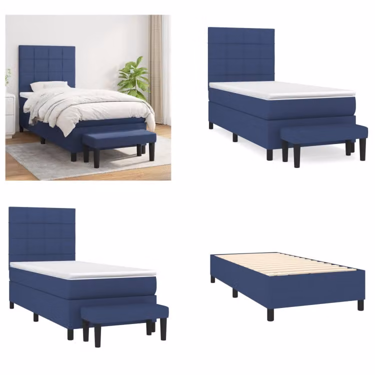 vidaXL Letto a molle con materasso blu 80x200 cm in tessuto - Letto a molle - Boxspringbetten - Bett - Schlafzimmermöbel