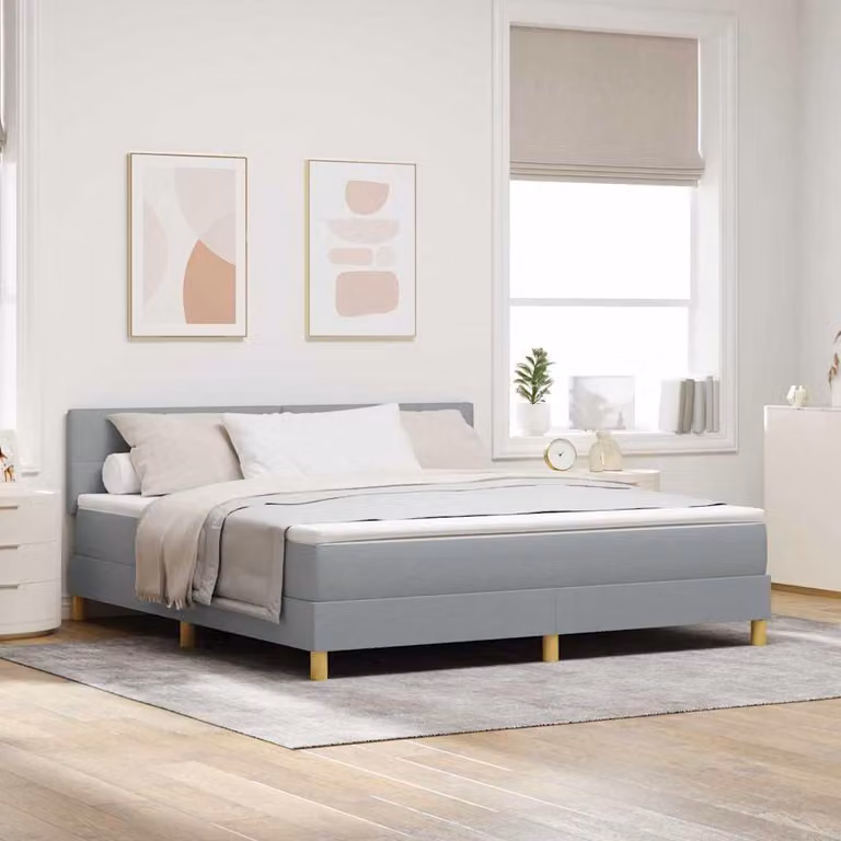 Maison Exclusive - Letto boxspring con cuscini, grigio chiaro, 180 x 200 cm, tessuto