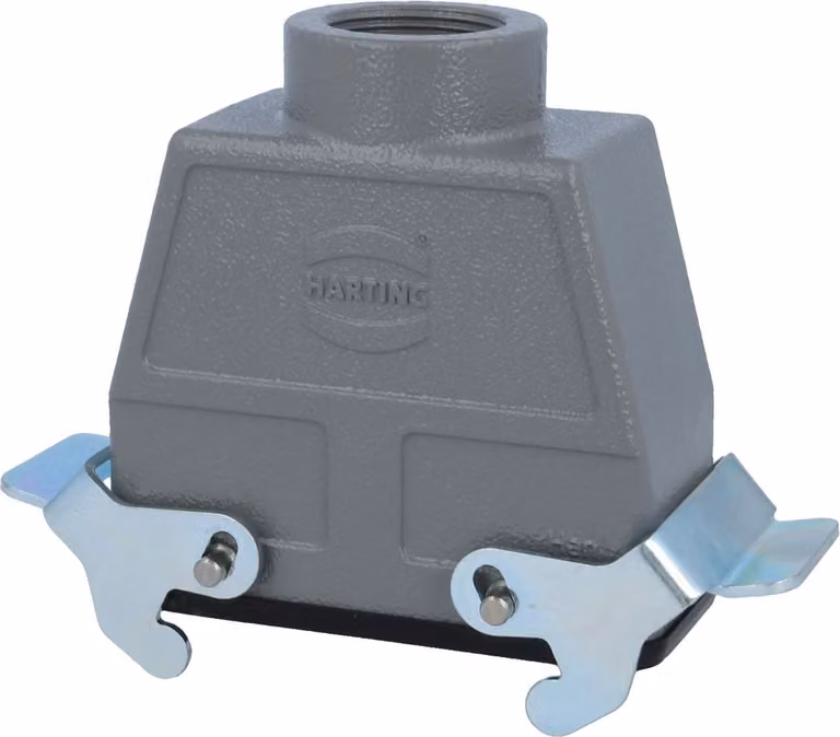 HARTING Han 16B Alloggiamento connettore alto, 1xPG21 uscita cavo diritta, con 2 staffe trasversali Vite di fissaggio PG21 Area di serraggio
