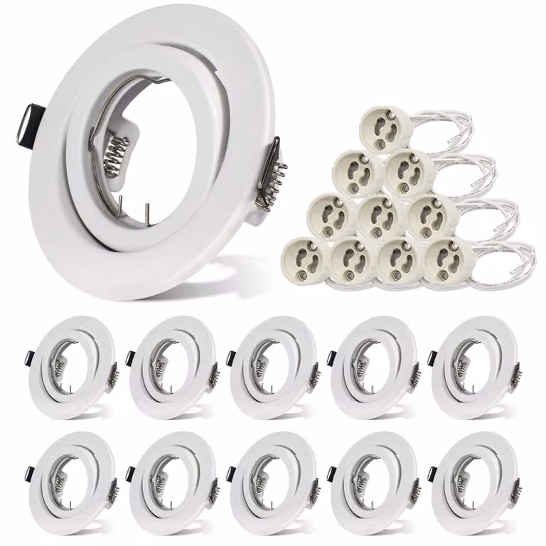 Set di 10 faretti da incasso GU10, orientabili, in metallo bianco opaco, diametro 98 mm
