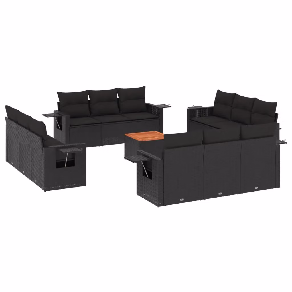 Set da giardino vidaXL in polyrattan nero con cuscini, divano a 3 posti, poltrone e tavolino da caffè – 2
