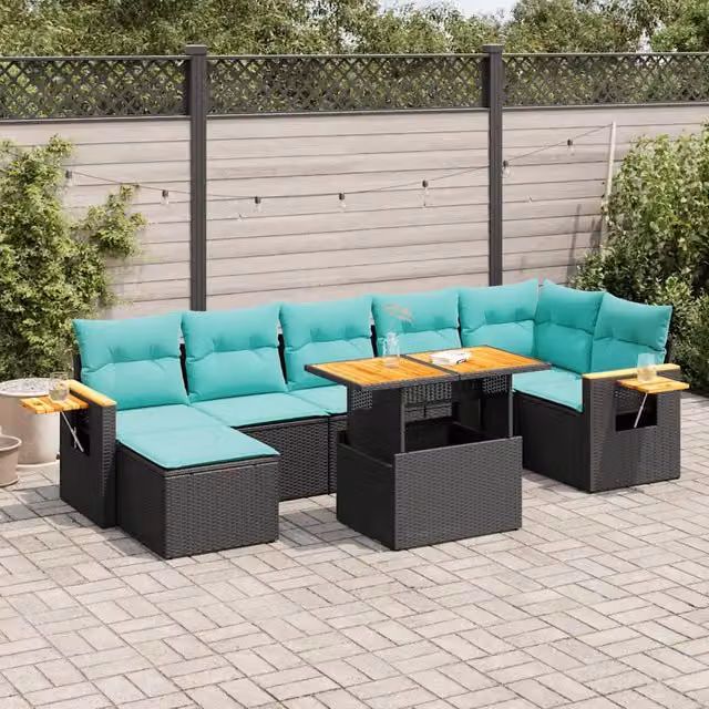 Set Divano da Giardino 8pz con Cuscini Grigio Polyrattan Acacia 3327627