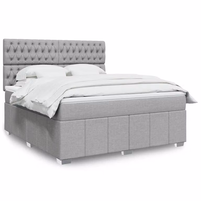 vidaXL Giroletto a Molle con Materasso Ibrido in Tessuto Grigio Chiaro e Bianco, L/P/H: 180 x 200 cm