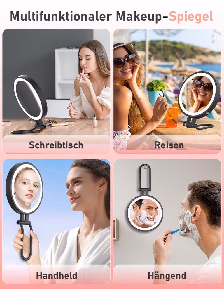 Specchio da trucco ingrandente con illuminazione e ingrandimento 10x