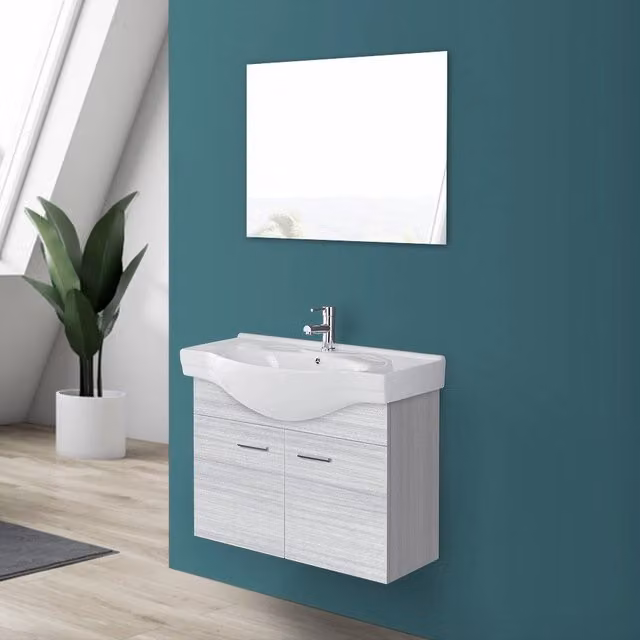 Mobile bagno sospeso Feridras grigio con mobile specchio in legno stile moderno