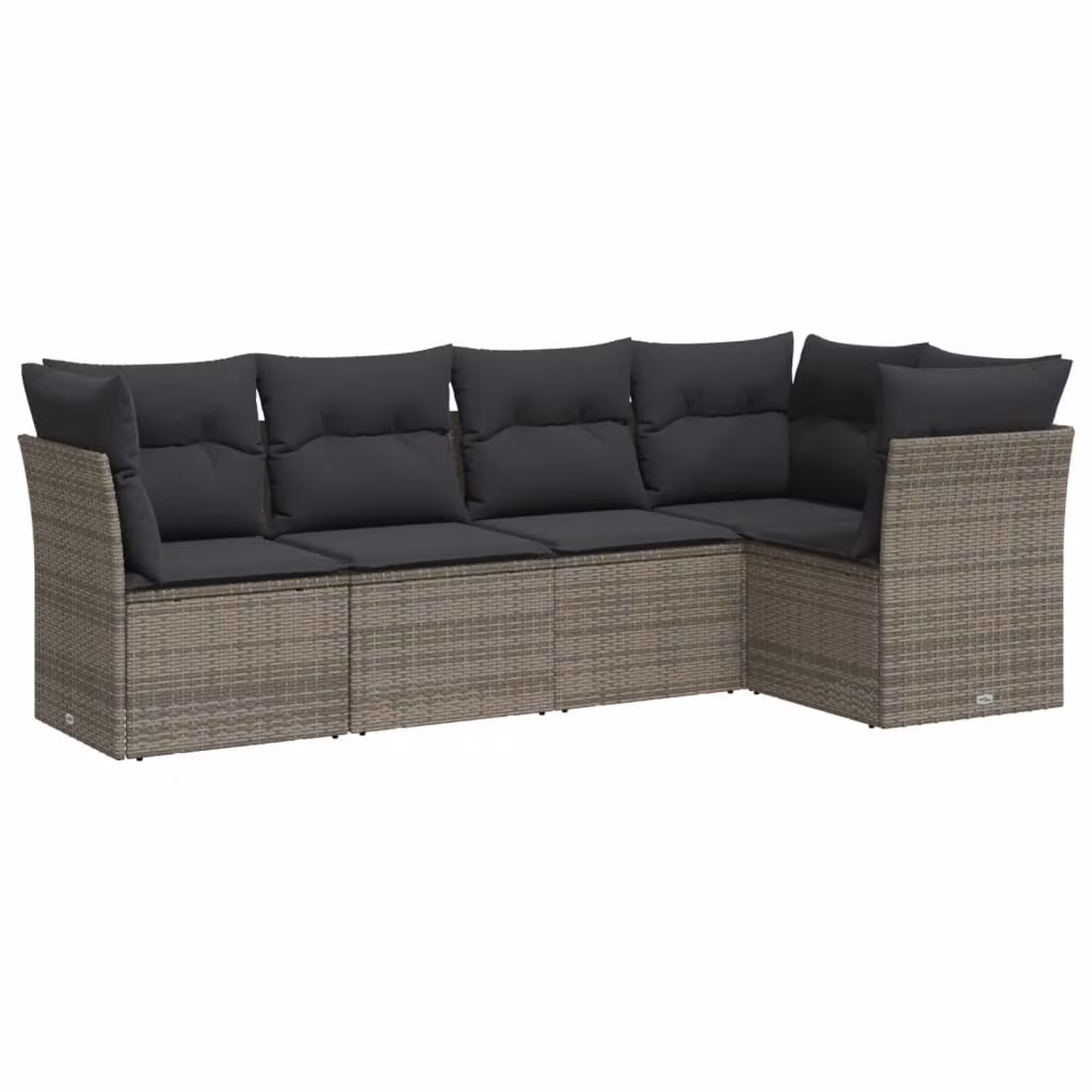 Set Divano da Giardino 5 pz con Cuscini Grigio in Polyrattan