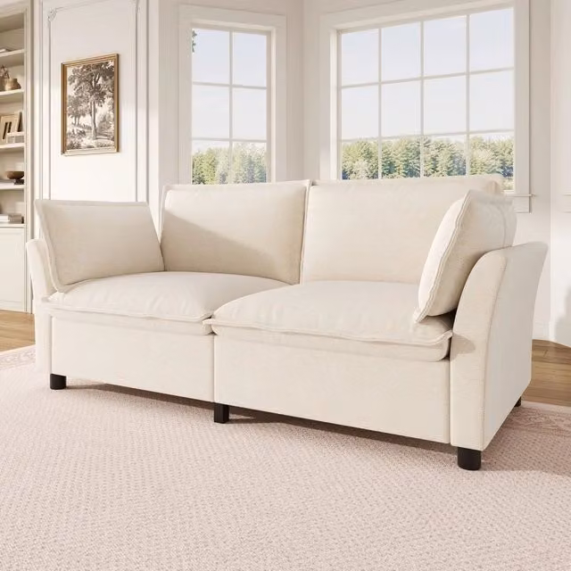 Divano 2 posti ¨C Minimal ¨C beige tessuto imbottito con braccioli cuscini