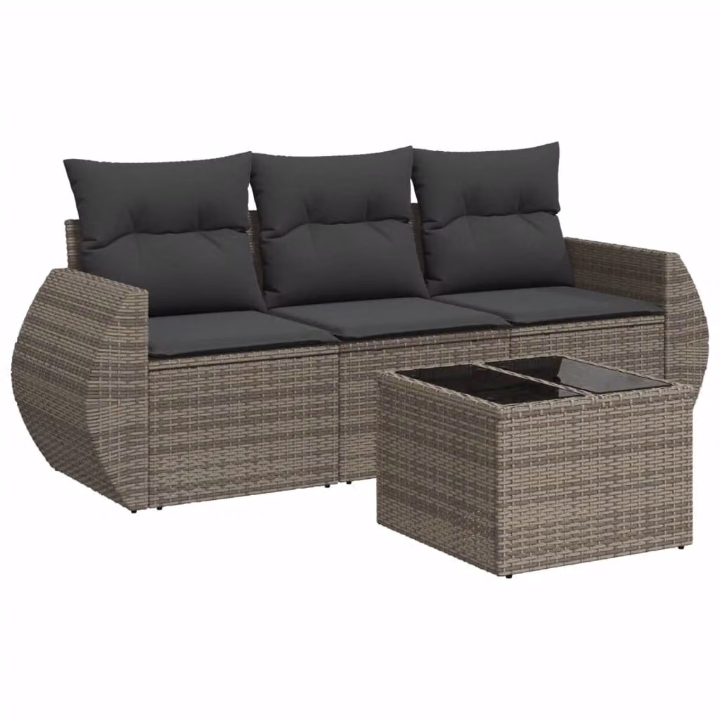 Set Divani da Giardino 4 pz con Cuscini in Polyrattan Grigio
