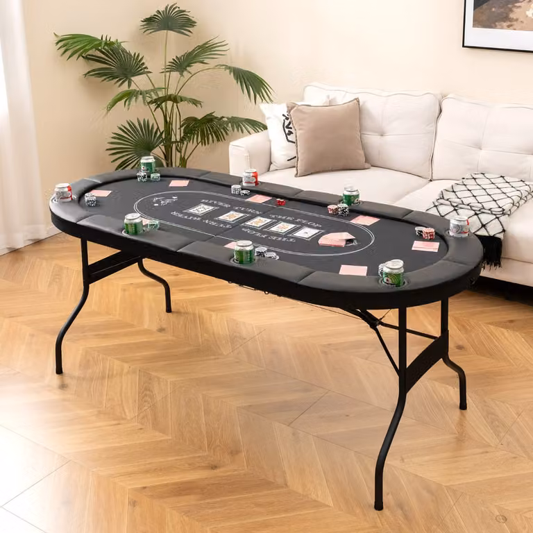 Tavolo da poker Costway pieghevole ovale per 8 giocatori, ideale per blackjack e Texas Hold’em, colore nero