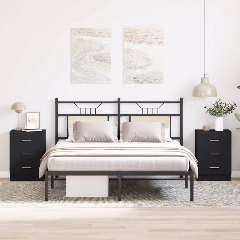 Set di 2 comodini vidaXL neri in legno ingegnerizzato L: 38 cm, P: 35 cm, H: 56 cm