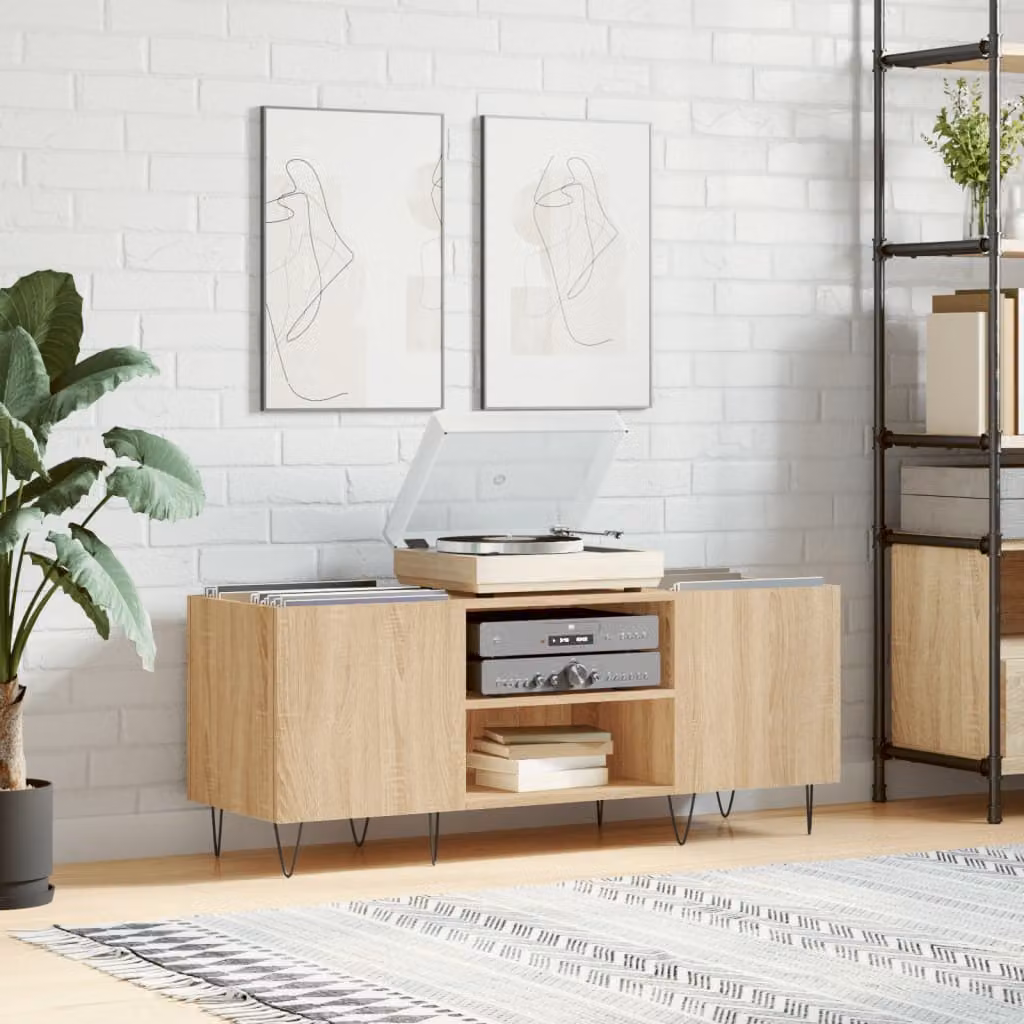 vidaXL Mobile Porta Dischi Rovere Sonoma Marrone L/P/H: 121 x 38 x 48 cm