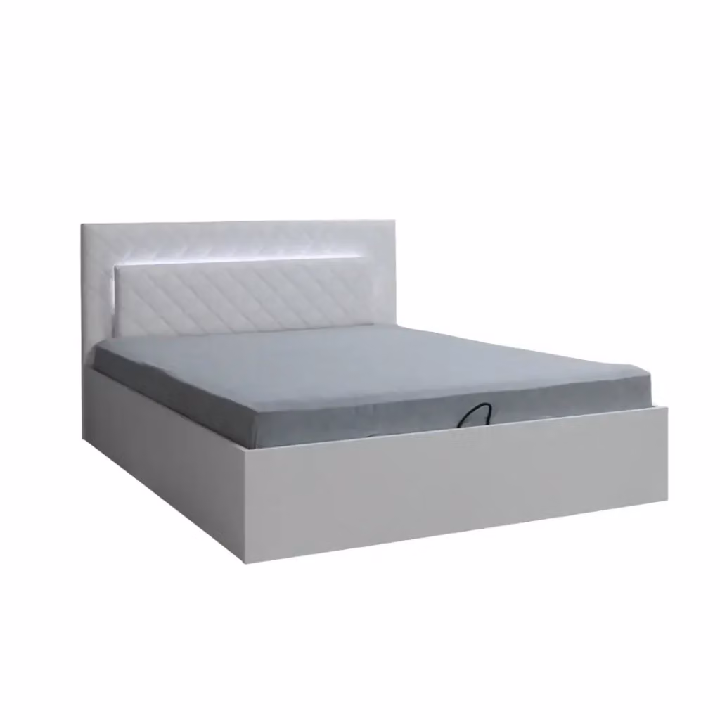 Set letto moderno MEUBLORAMA PANAREA con illuminazione LED sottostante, contenitore a sollevamento e comodini, Bianco lucido, L/P/H: 180 x 200 x 187 cm – 2