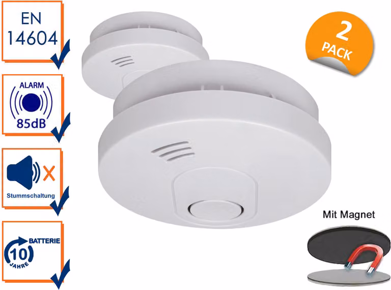 set di 2 rivelatori di fumo ELRO con batteria a 10 anni e kit di montaggio magnetico - Rivelatore d'incendio