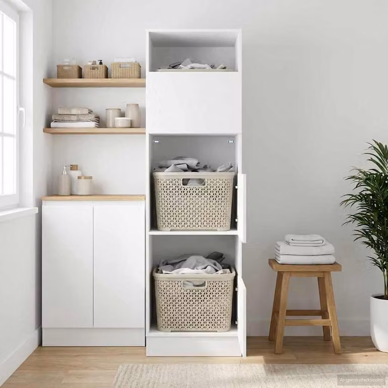Mobile da lavanderia vidaXL con ante in Rovere Nero, L: 50 cm, P: 68 cm, H: 162 cm
