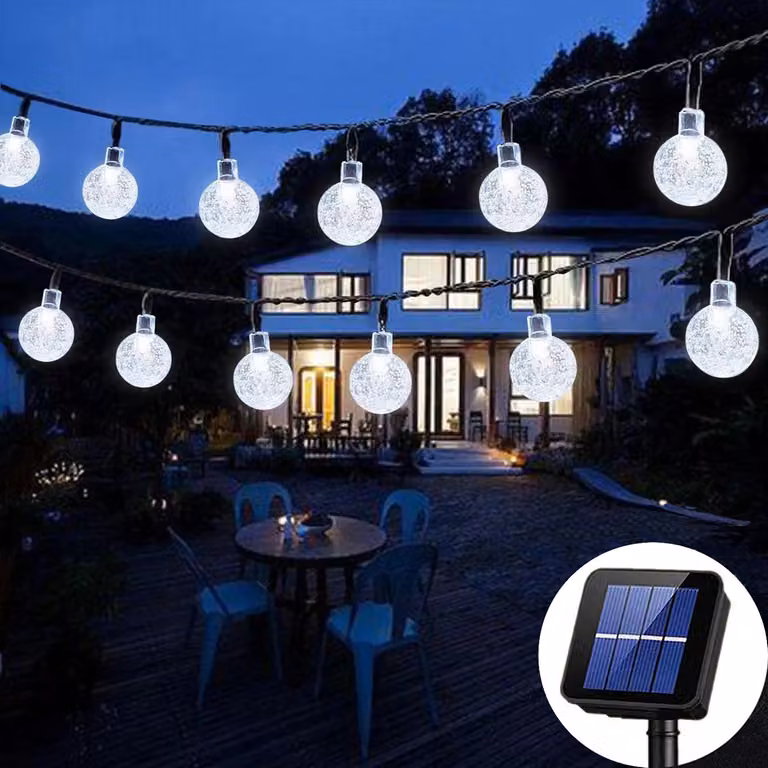 Solare sfera di cristallo luce catena bianca impermeabile all'aperto decorazione interna per giardino balcone matrimonio festa Natale, 5m 20LED