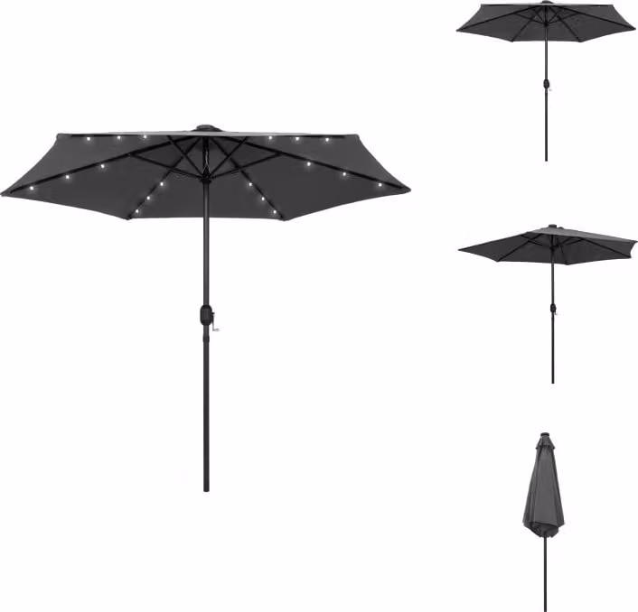 vidaXL Ombrellone con luci LED e asta in alluminio 270 cm antracite - Ombrelloni e tende da sole