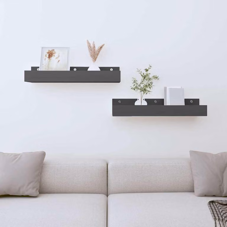 Set di 2 mensole da parete vidaXL in legno massello di pino, colore grigio, L 50 cm x P 12 cm x H 9 cm