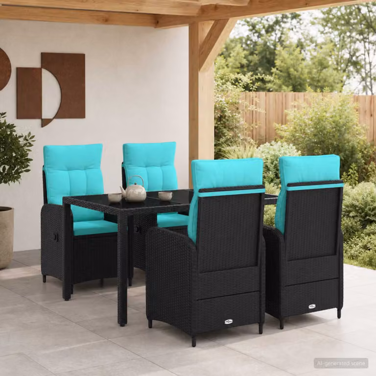 Set da pranzo per esterni vidaXL in polyrattan con tavolo in vetro, 5 pezzi, antracite o nero