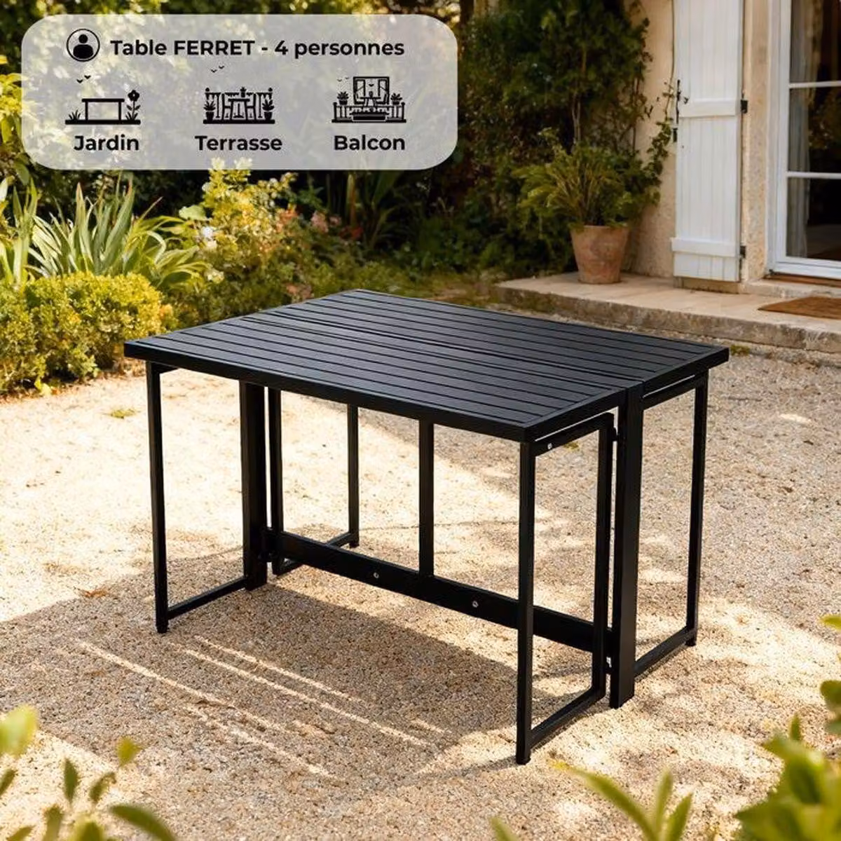 Tavolo da giardino FERRET - Pieghevole - Metallo - 4 persone - 98 x 80 x 72 cm