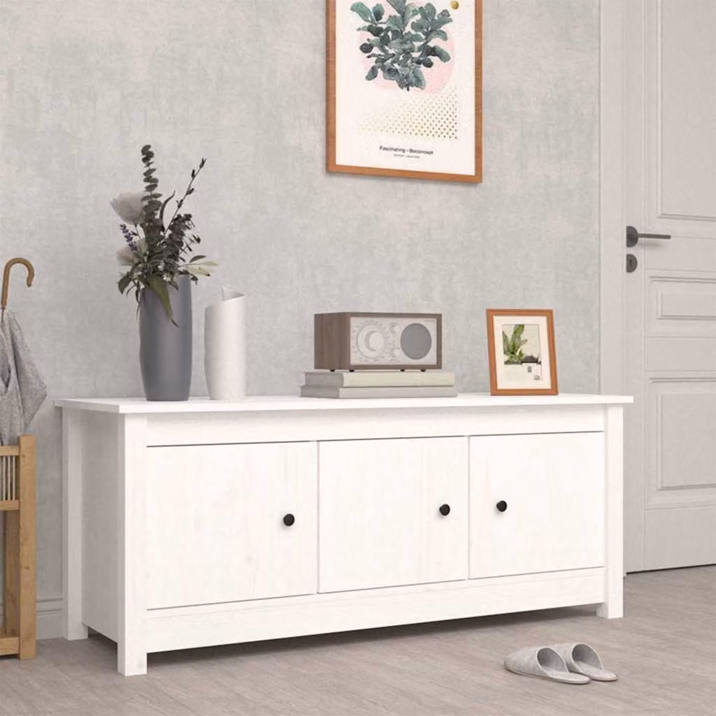 Scarpiera bianca vidaXL in legno massello di pino con ante a battente L: 110 cm, P: 38 cm, H: 45,5 cm – 1