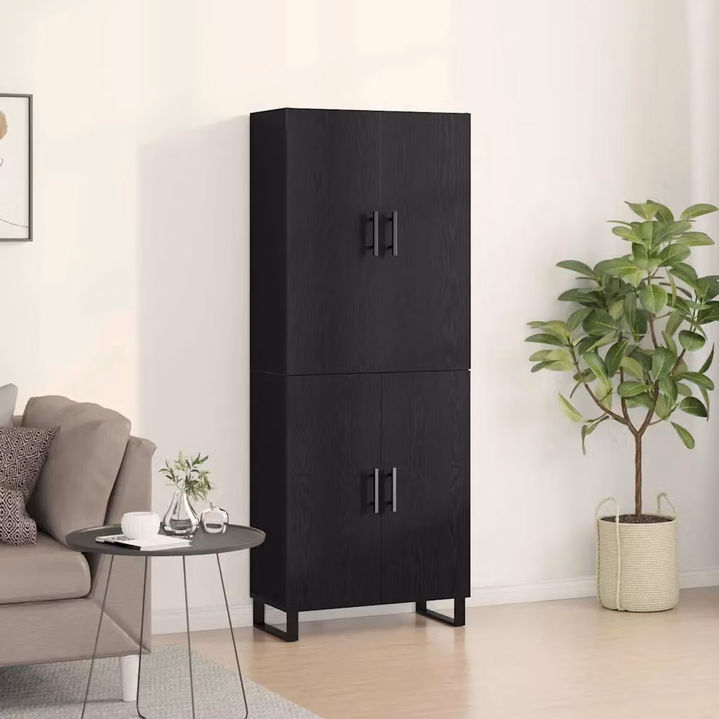 Set di 2 credenze moderne vidaXL in nero opaco con ante a battente e ripiani interni, L/P/H: 69,5 x 34 x 180 cm