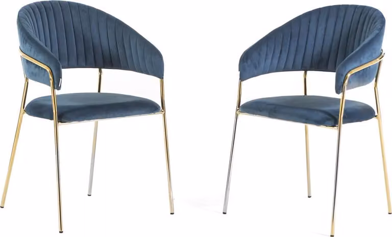 Set di 2 sedie da interno in velluto con gambe in metallo e schienale trapuntato - design elegante e confortevole per sala da pranzo, cucina, bar e ristorante - LEA - Blu/Oro